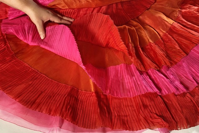 Ruffles on a pink and red dress