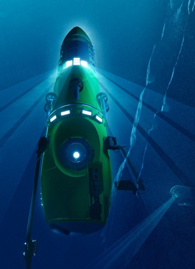 Deep Sea Challenger sub underwater and exploring