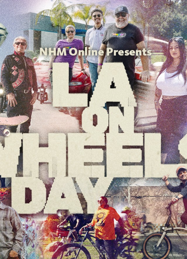 LA on Wheels Day Logo and collage of featured skaters, drivers, and cyclists..