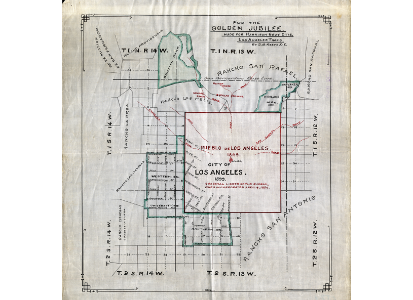 An 1899 L.A. Times map showing the original city limits 