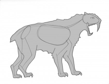 Gesture drawing of saber-toothed cat in profile
